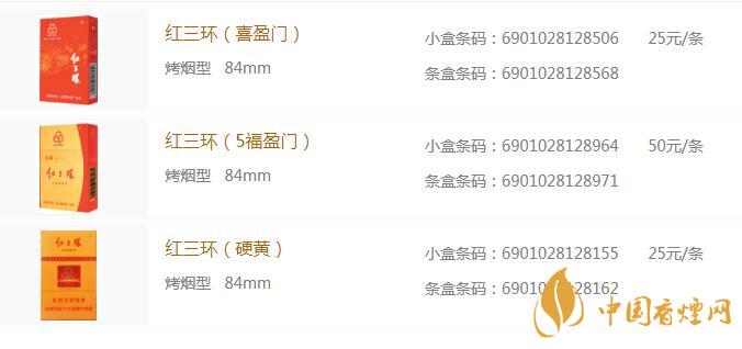 紅三環(huán)多少錢一包  紅三環(huán)香煙價格表大全