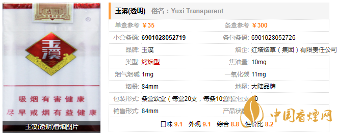 玉溪透明香煙多少錢一包 玉溪透明香煙參數(shù)及口感介紹