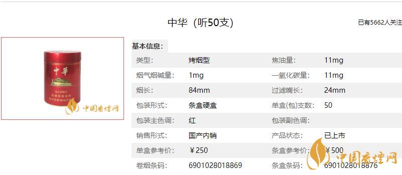 中華聽50支價(jià)格2021 中華聽50支介紹和圖片